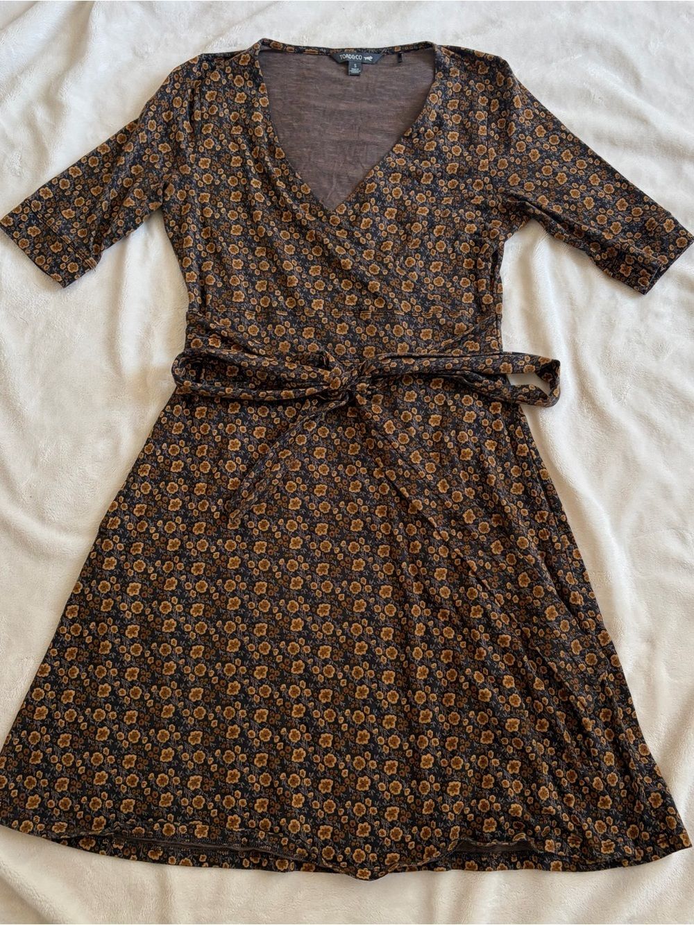 Toad&Co Brown Floral Wrap Midi Dress Size Small
